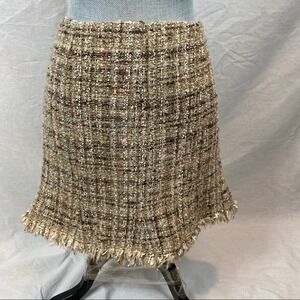 Avenue Montaigne Gold & BrownTweed Skirt